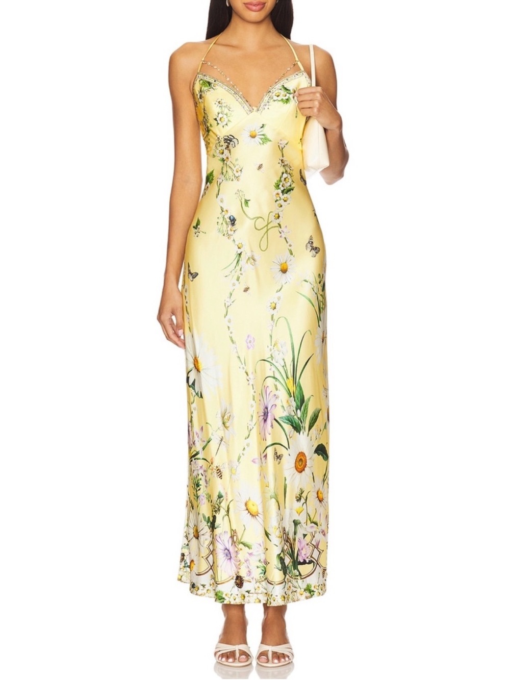 Camilla Yellow Floral Slip Maxi Dress with Botanical & Butterfly Print